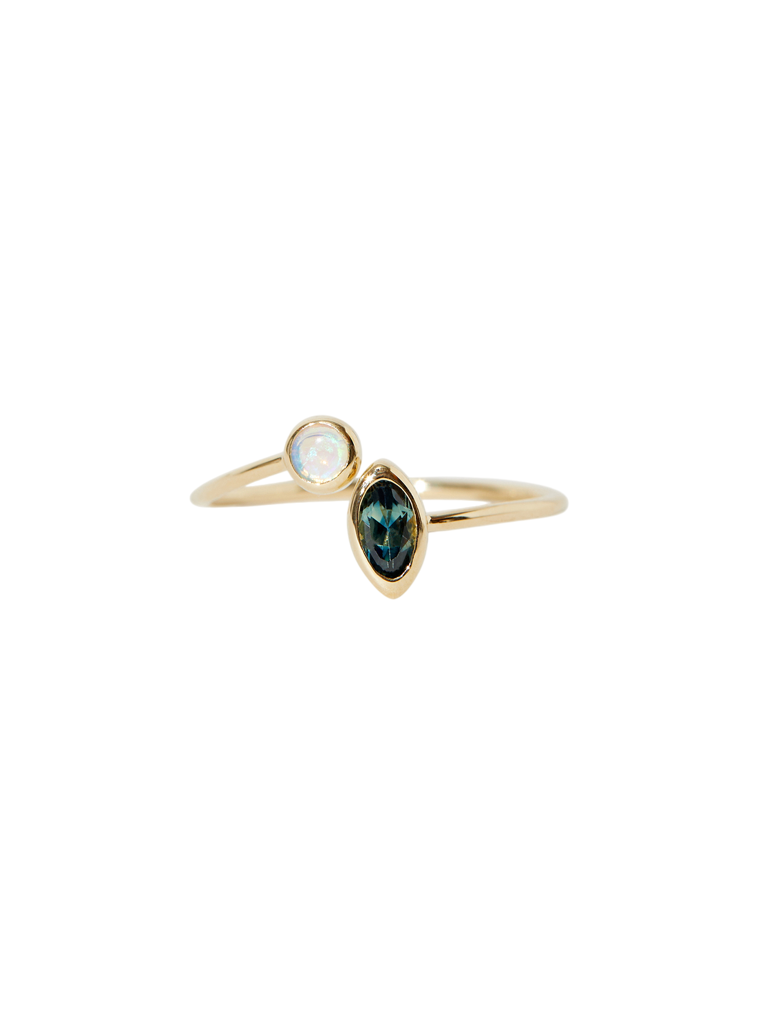 Solar opal and sapphire ring